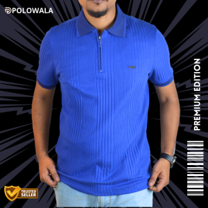 Zipper Rib Polo – Royal Blue | Matching Collar | Premium Texture